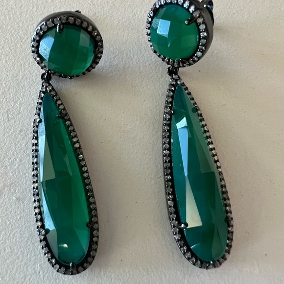 ADORNIA FINE Gillian Green Onyx Teardrop Earrings - Picture 2 of 3